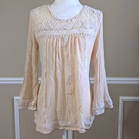 Indian Soul Tops - Cream Lace Boho Flowy Scoop Neck Top
